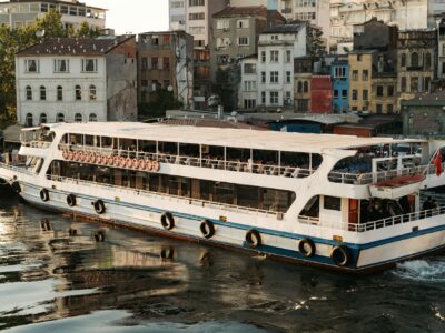 Public water transport ship in Istanbul city waterfront