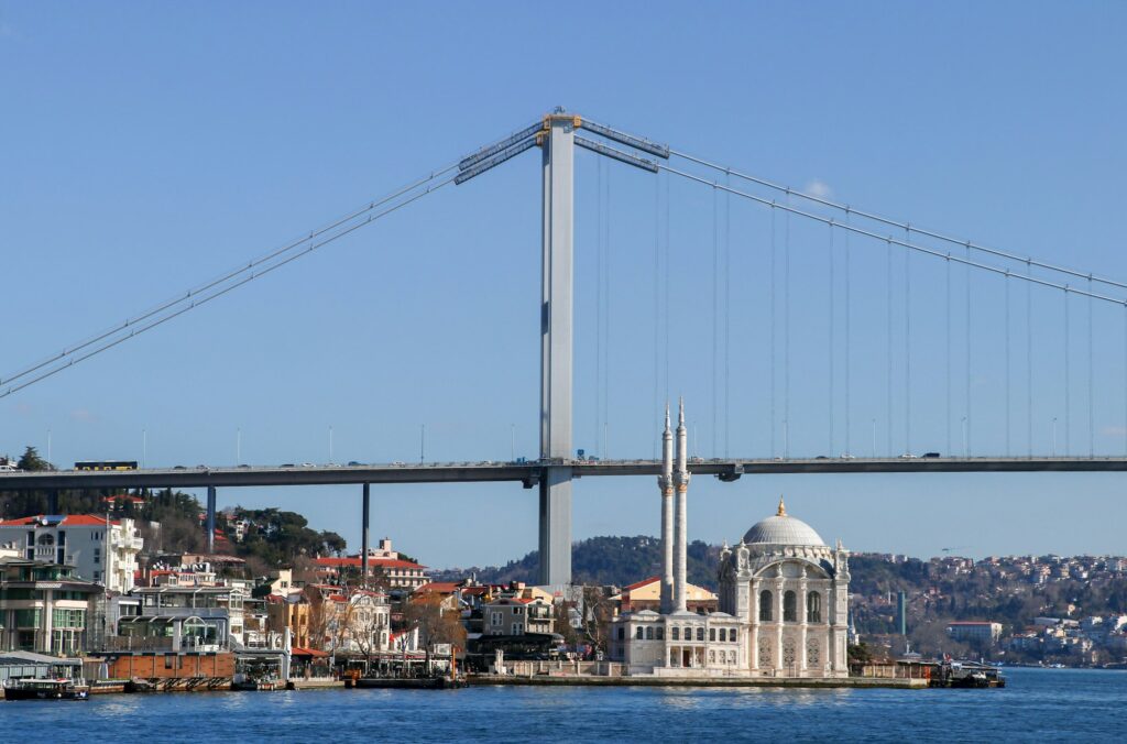 View of Ortakoy Mosque and Bosphorus Bridge, Istanbul - Turkey